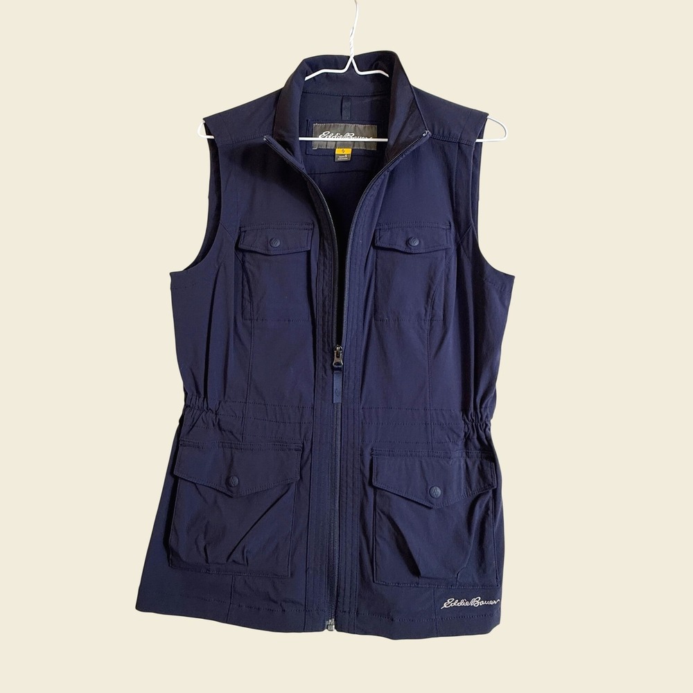 Eddie Bauer Travex Women S Navy Blue Full Zip Utility Hiking Travel Vest 4023